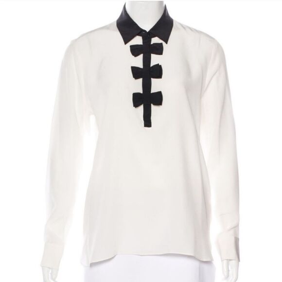 Kate Spade Bow Placket 100% Silk Long Sleeve Go Fly a Kite Collared Blouse Top S - Picture 2 of 9
